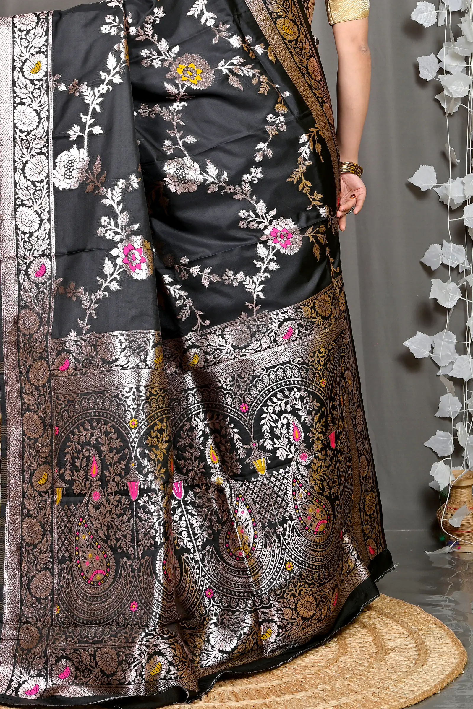 Black Cotton Silk Parosha Kathan Saree (510)